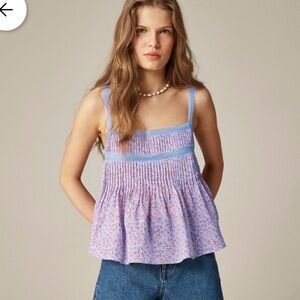 J. Crew lace periwinkle pleated tank with pink flowers XS